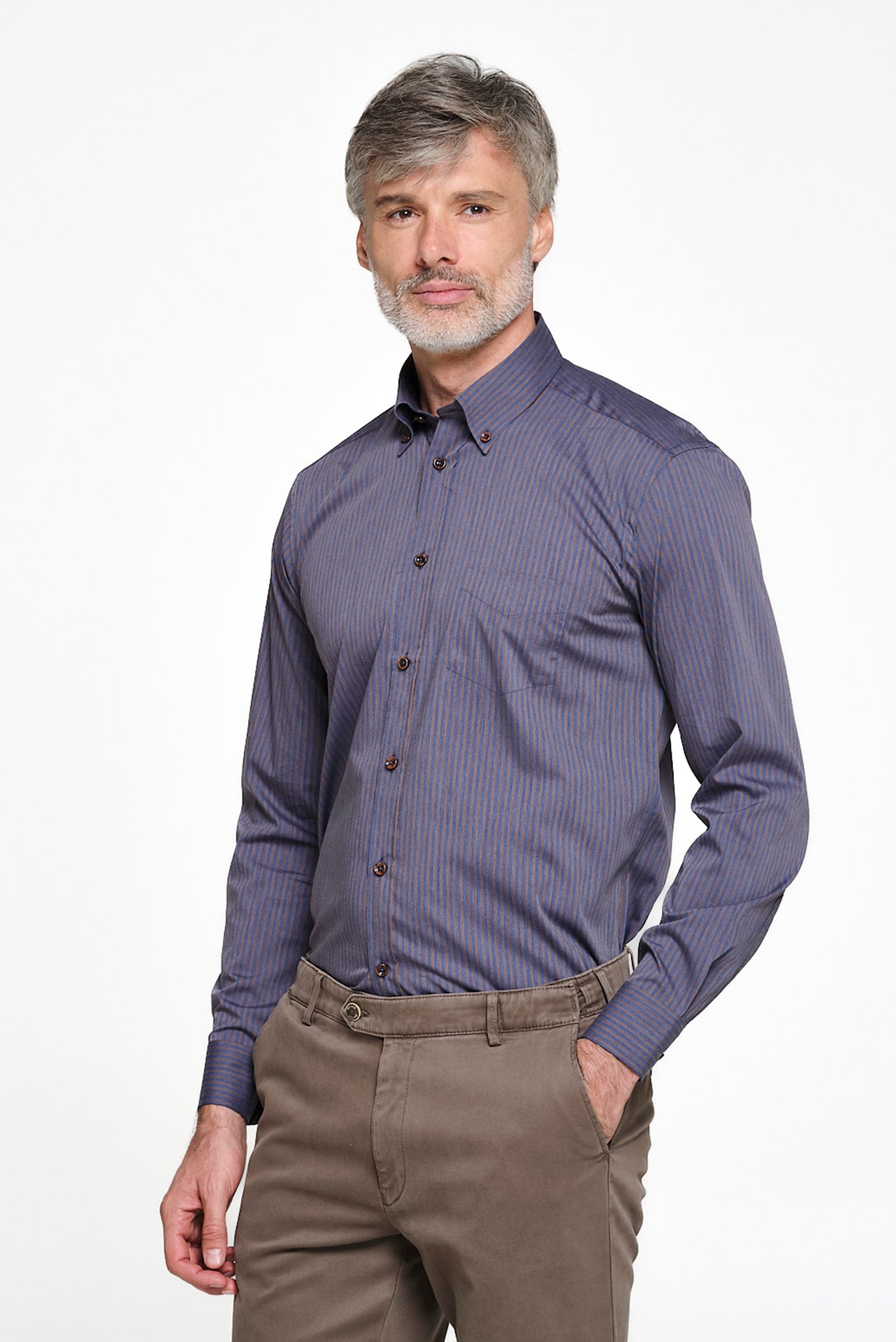 ΑΝΔΡΙΚΟ ΡΙΓΕ ΜΠΛΕ-ΚΑΦΕ ΠΟΥΚΑΜΙΣΟ ΜΕ BUTTON DOWN ΓΙΑΚΑ SLIM FIT PORTOBELLO'S