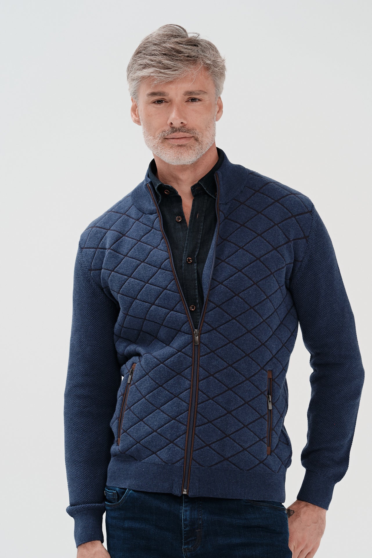 ΑΝΔΡΙΚΗ INDIGO ΖΑΚΕΤΑ CARDIGAN PORTOBELLO'S ΜΕ ΚΑΠΙΤΟΝΕ ΣΧΕΔΙΟ